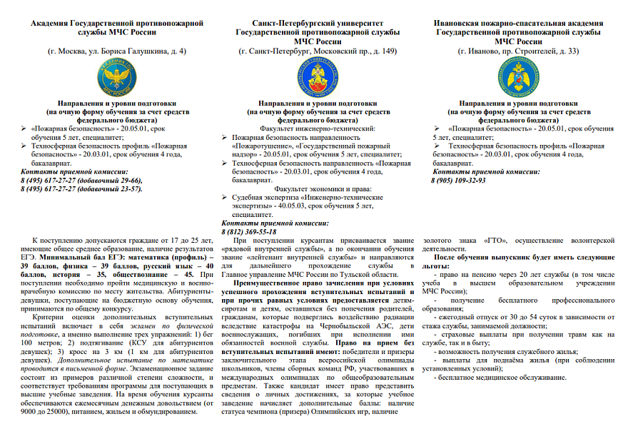 Памятка для кандидатов, поступающих на обучение в высшие учебные заведения МЧС России.